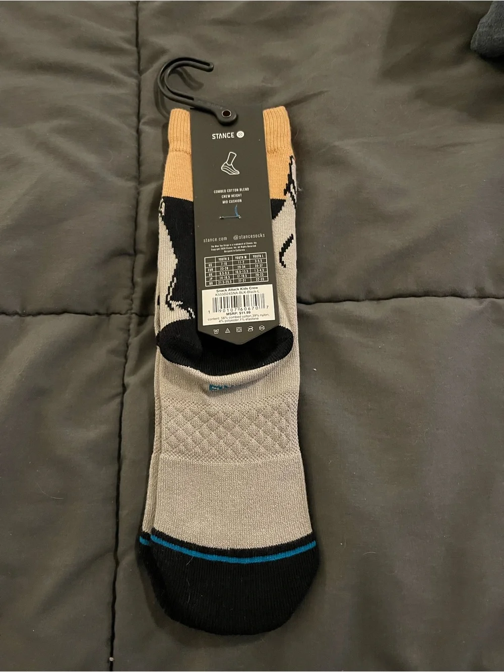 NWT Stance kid’s Grey, Tan & Black Crew Socks with Red Accent Graphic